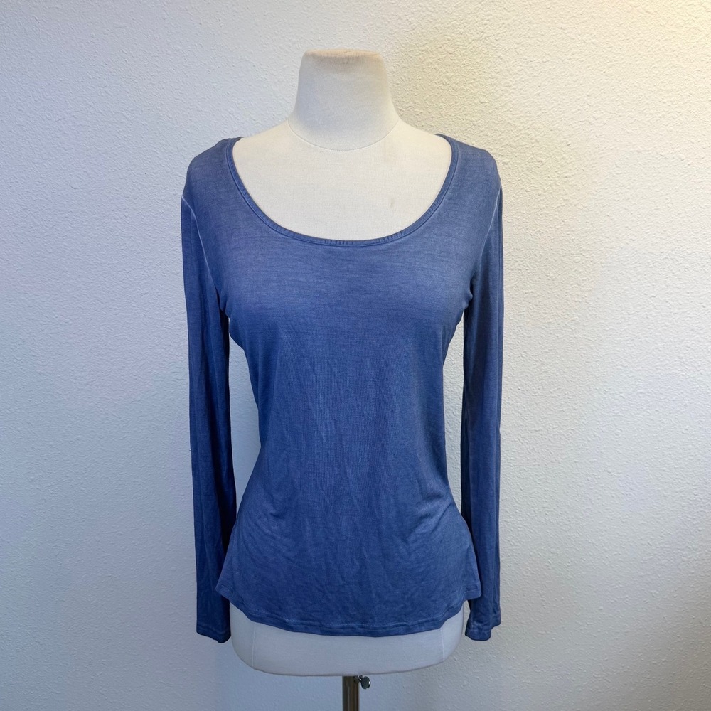 Fleur De Lis Blue Long Sleeve T Shirt Womens Small Stretchy Lightweight